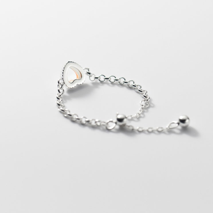 ROZANNE - Pull Chain Sterling Silver Adjustable Ring with Heart Moonstone - Trending Gifts For Her + Plus Size Edition