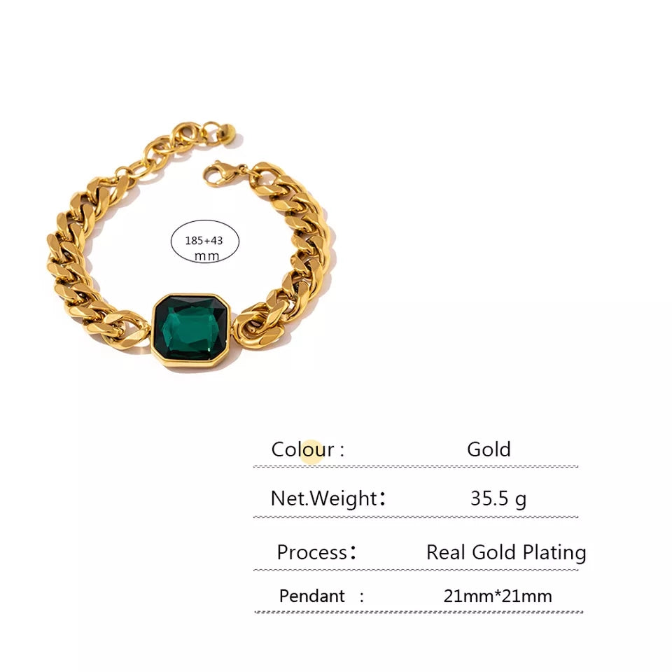 YASMINE - New Large Chunky Diamond Trending Crystal Gem Thic Bracelet - Gold Collection