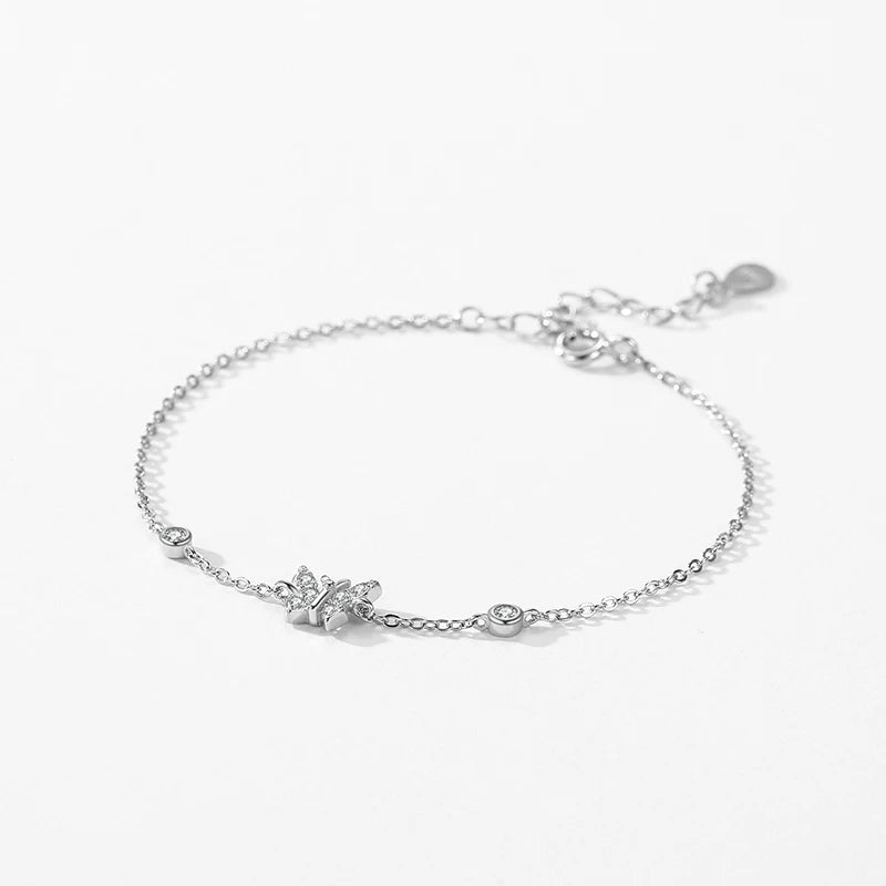 AELIANA  - Sterling Silver 925 Butterfly Cubic Zirconia Diamond Royal Royalty Chain Bracelet