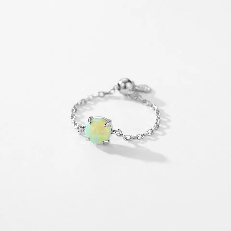 OPALINE - Pull Chain Sterling Silver Adjustable Ring With Natural Glittery Mysterious Retro Opal Stones From Deep Mountains - Trending Gifts For Girls / Hers