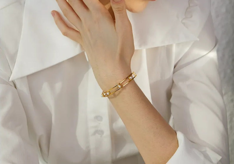 LA PERLE - Luxury Pearl Drops Edge Chic Bangle Cuff - Eid Collection - PREORDER