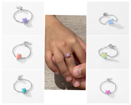 OPALINE - Pull Chain Sterling Silver Adjustable Ring With Natural Glittery Mysterious Retro Opal Stones From Deep Mountains - Trending Gifts For Girls / Hers