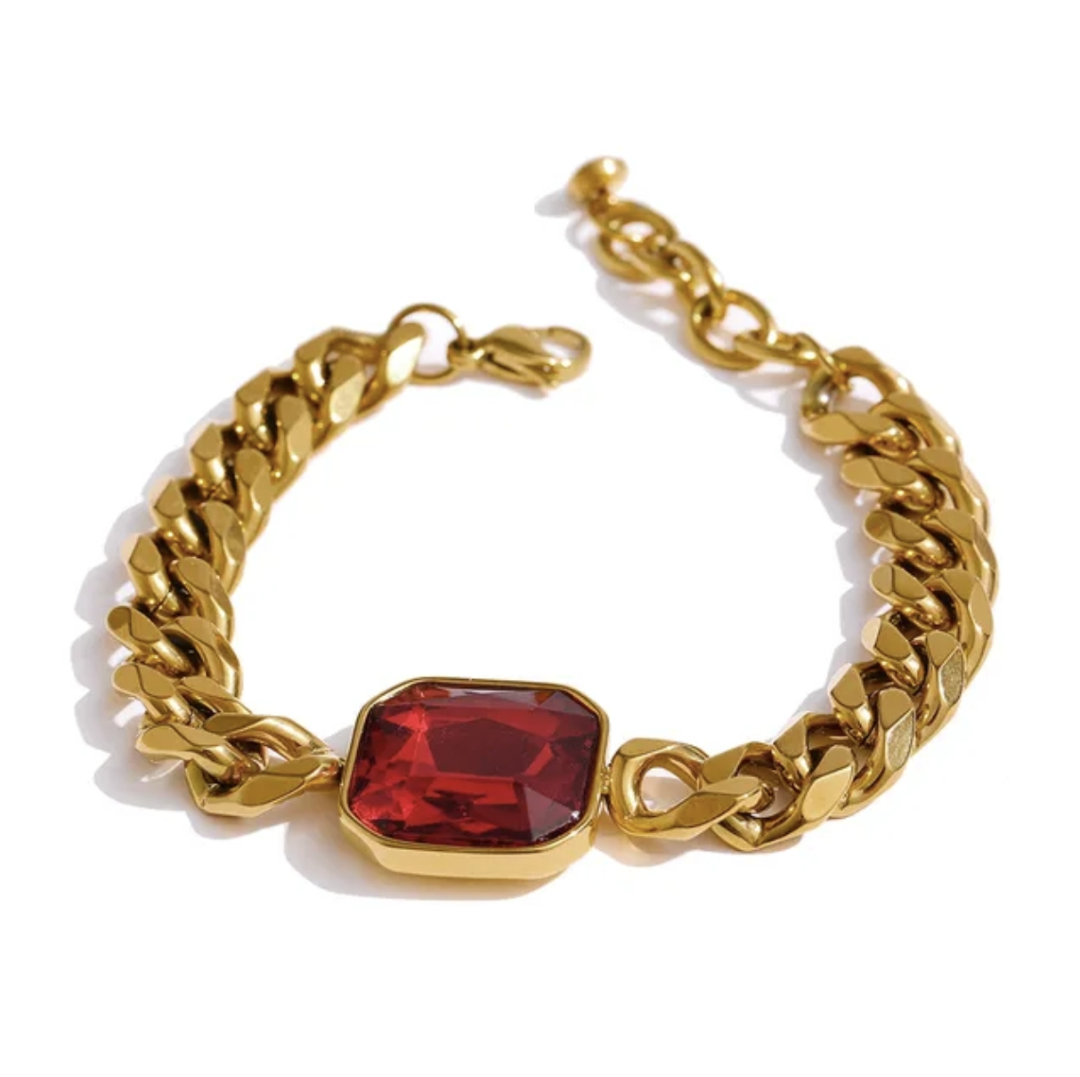 YASMINE - New Large Chunky Diamond Trending Crystal Gem Thic Bracelet - Gold Collection