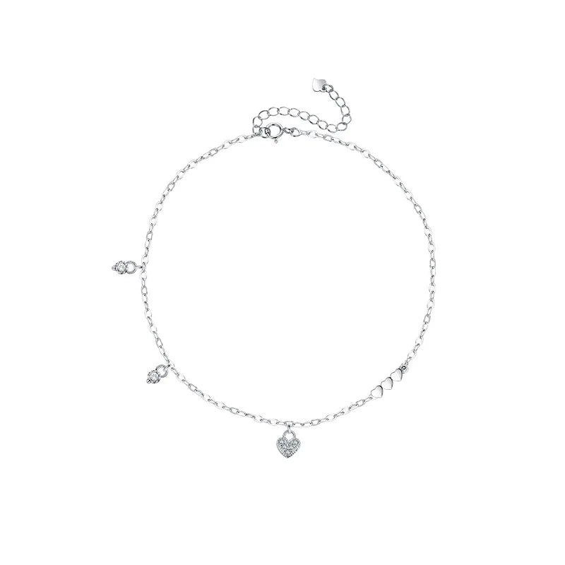 MINX DELUXE - Sterling Silver S925 Love Heart Cubic Zirconia Diamond Delicate Dainty Chain Bracelet - Giving Royalty Vibes