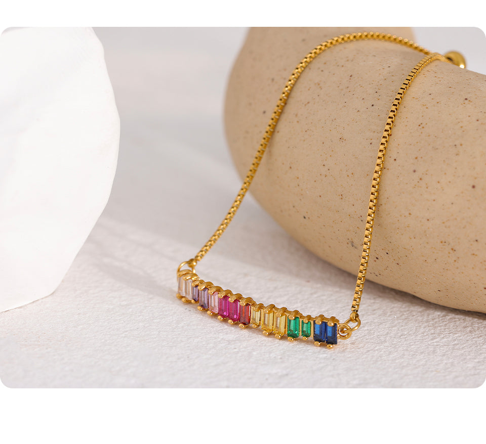 LANA - 18K Gold Plated Multicoloured Faux Diamond Adjustable Pull Chain Bracelet - Jewellery Must Haves Love Everyday Essentials gifts