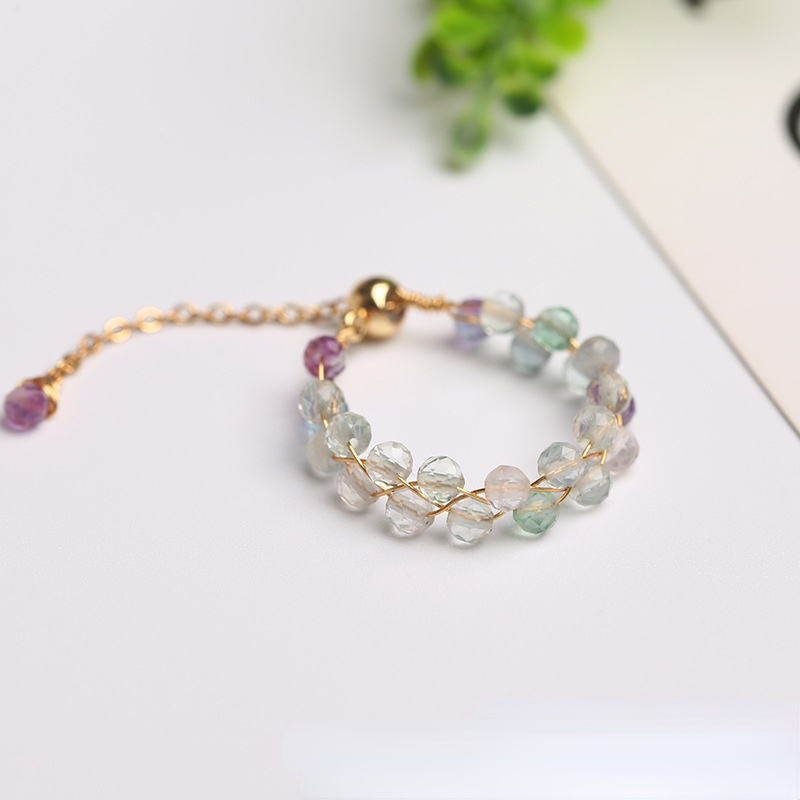 IRIS - Natural Semi Precious Beaded Crystal Gemstone Stone Adjustable Pull Chain Band Ring - Trending '23