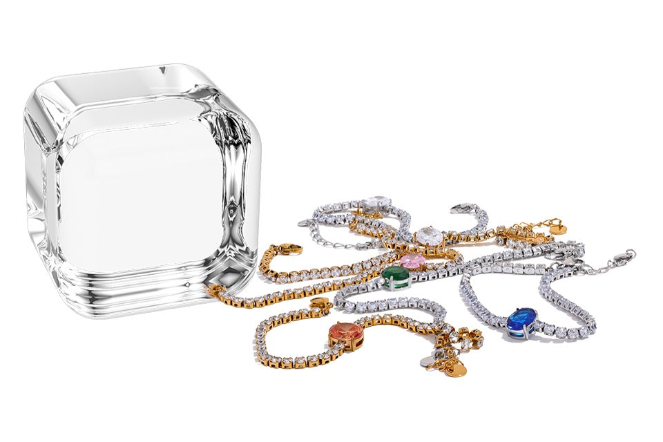 YASMINE - Blingy Thin Chain Faux Diamond Diamante CZ Trending Crystal Gems Bracelet - Eid Collection