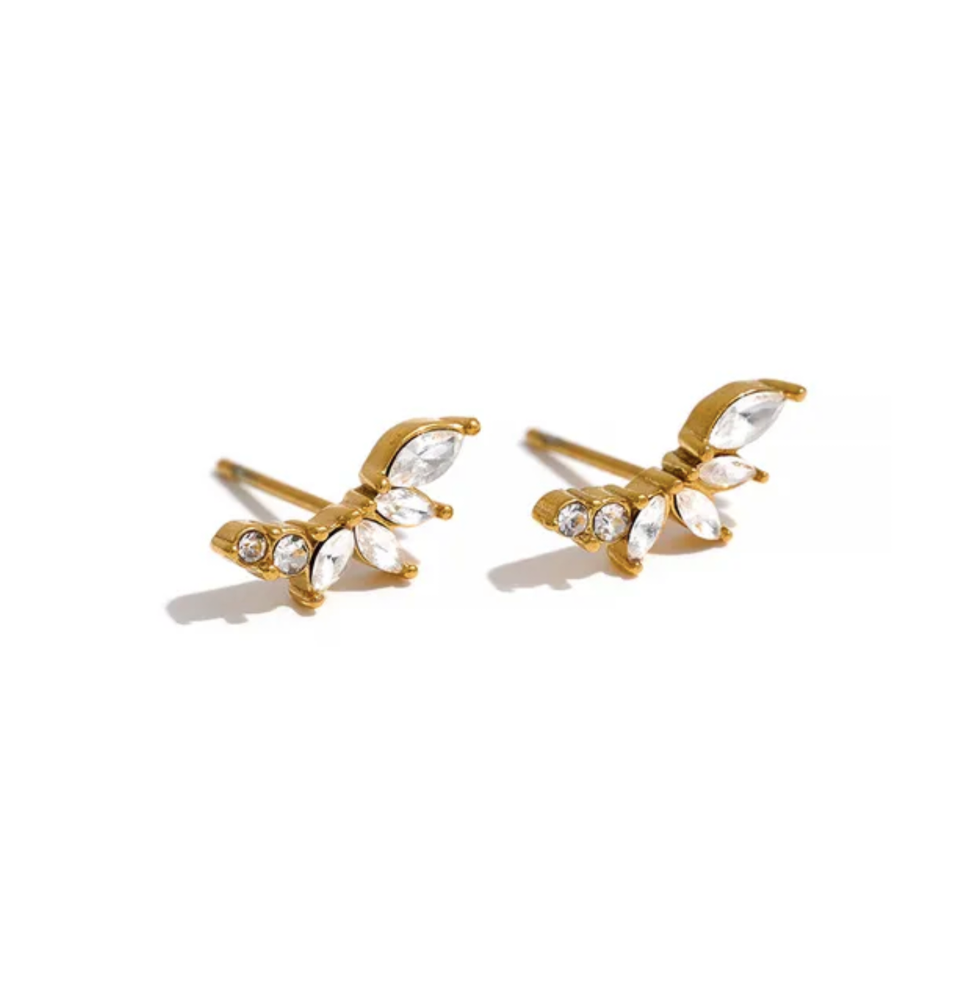 FANA - Diamond Fan Golden Mirror Finish Luxurious Stud Earrings