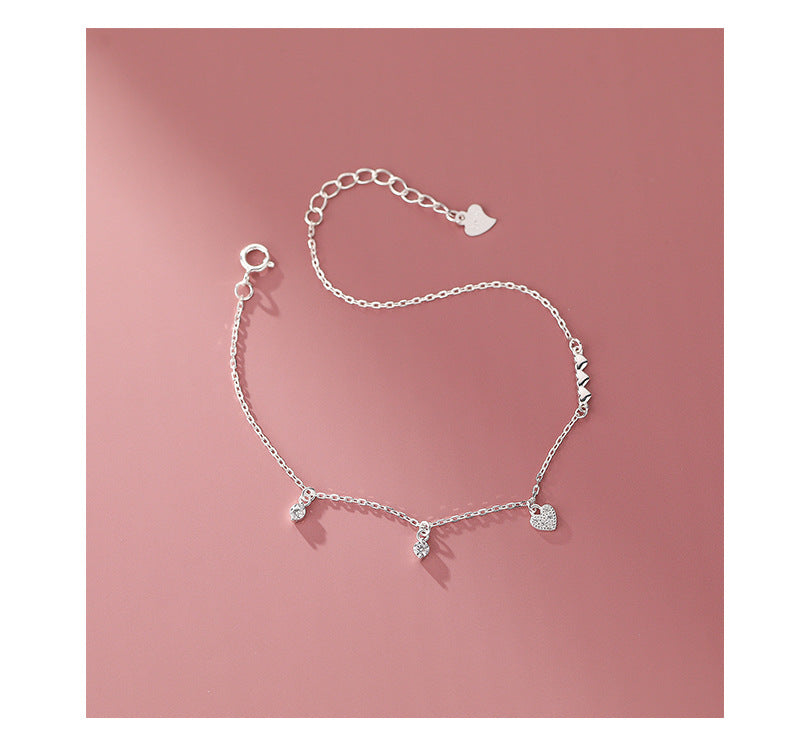 MINX DELUXE - Sterling Silver S925 Love Heart Cubic Zirconia Diamond Delicate Dainty Chain Bracelet - Giving Royalty Vibes