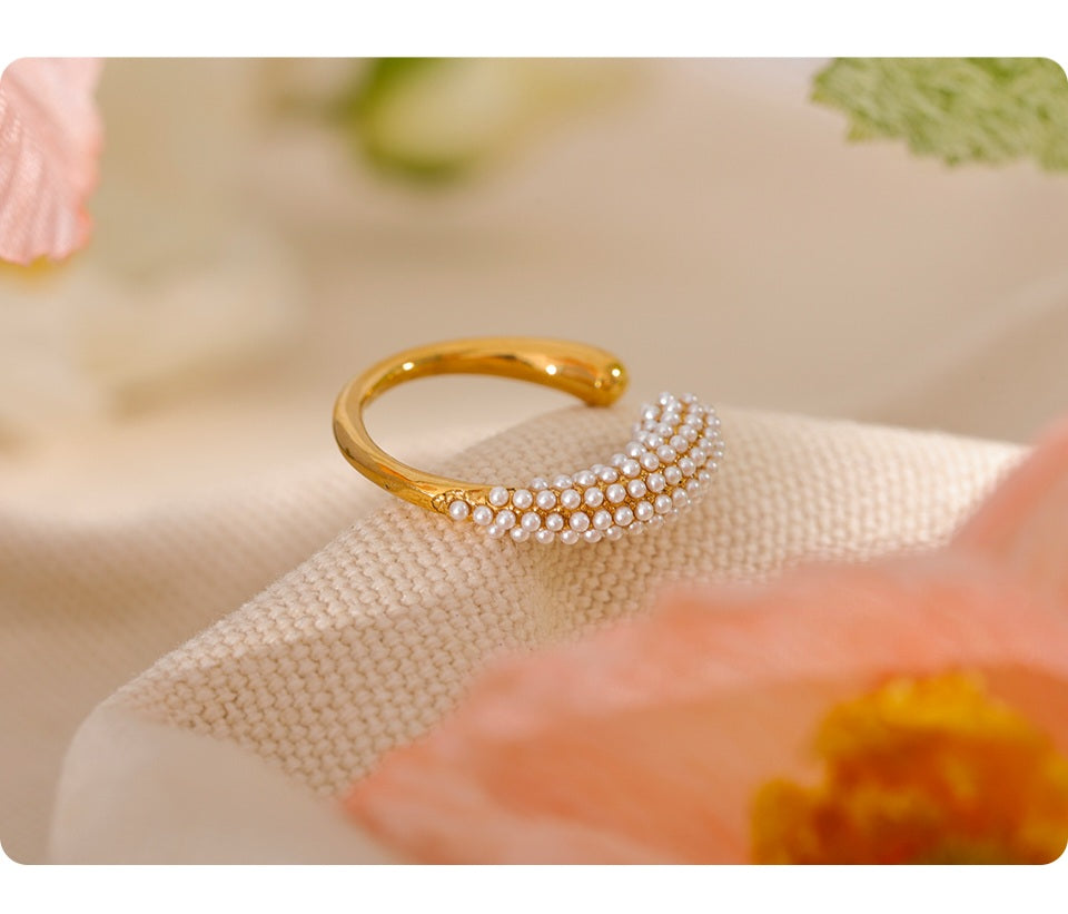 MARRY ME RING - Unique Open Pearly Band Adjustable Curve Ring - Waterproof Collection