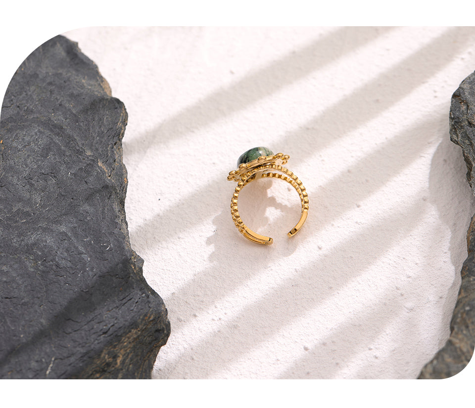 LOVE  - African Turqiouse Oval Adjustable Curve Ring - Waterproof Natural Stone Collection