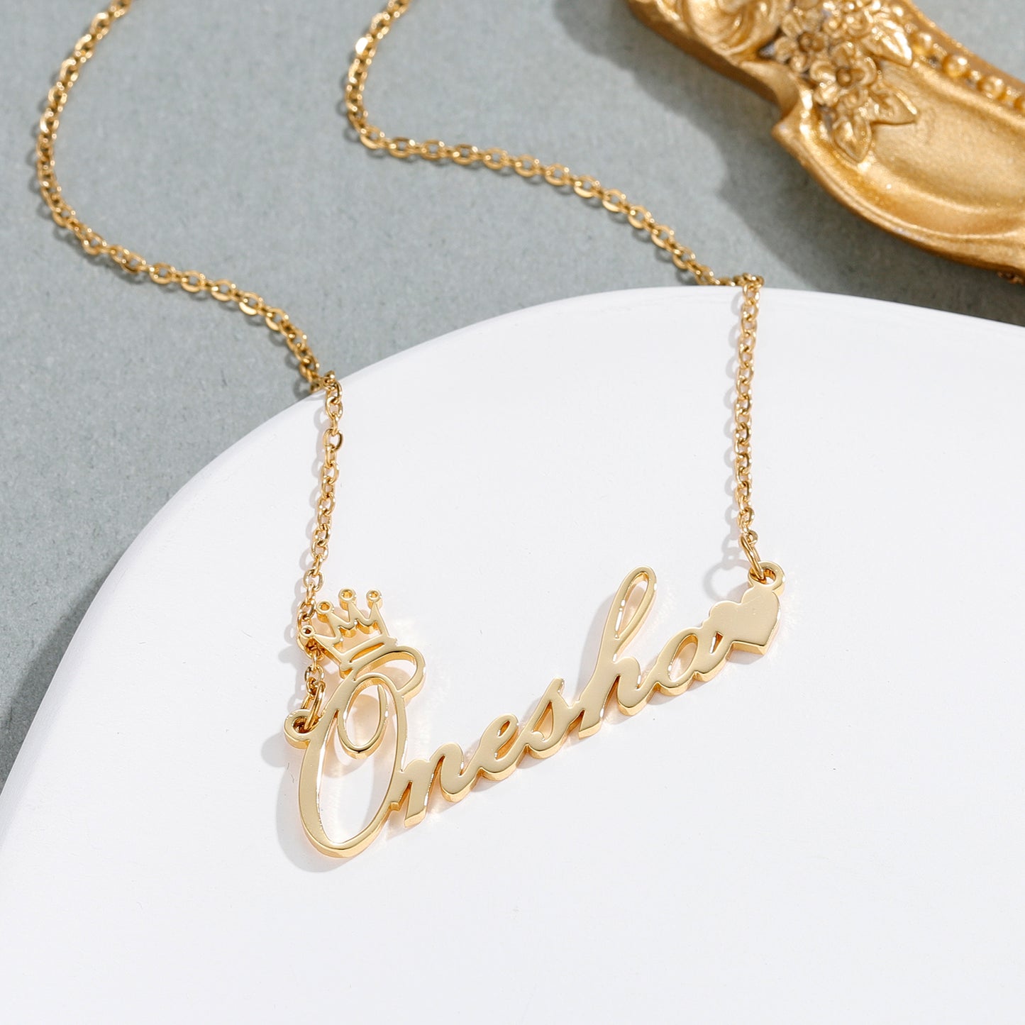 Personalised Bespoke Single Name Necklace - Crown Design Hearts Arabic English Jewellery Best Friend Graduation Gift - PRINCESS