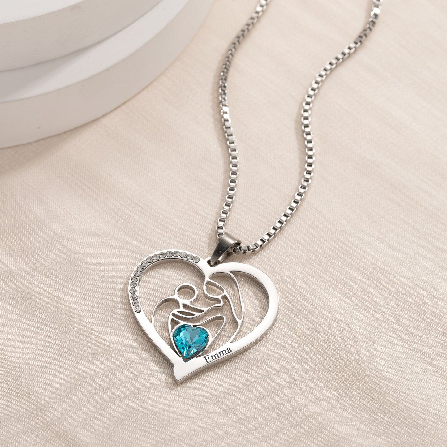 Bespoke Mum & Child Diamante Name Necklace - Engraved Birthstone Pendant - Mother Mama Custom Faux Diamond Unique Engraving Family Gift