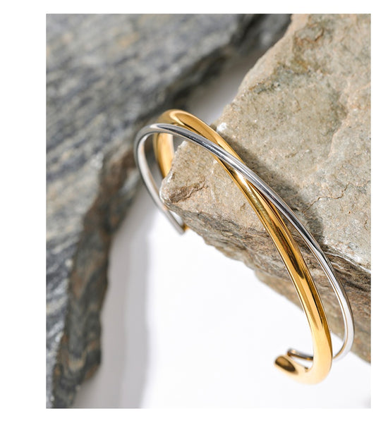 KAI - Luxury Double Colour Two Tone Gold & Silver Bangle Cuff - Golden Collection