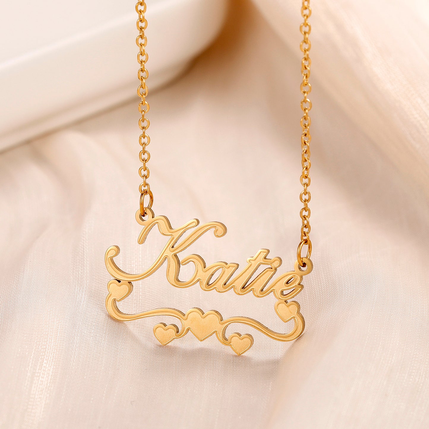Personalised Single Name Necklace - Ribbon & Hearts Custom Cute Unique Jewellery Gift in Arabic or English -  EZME