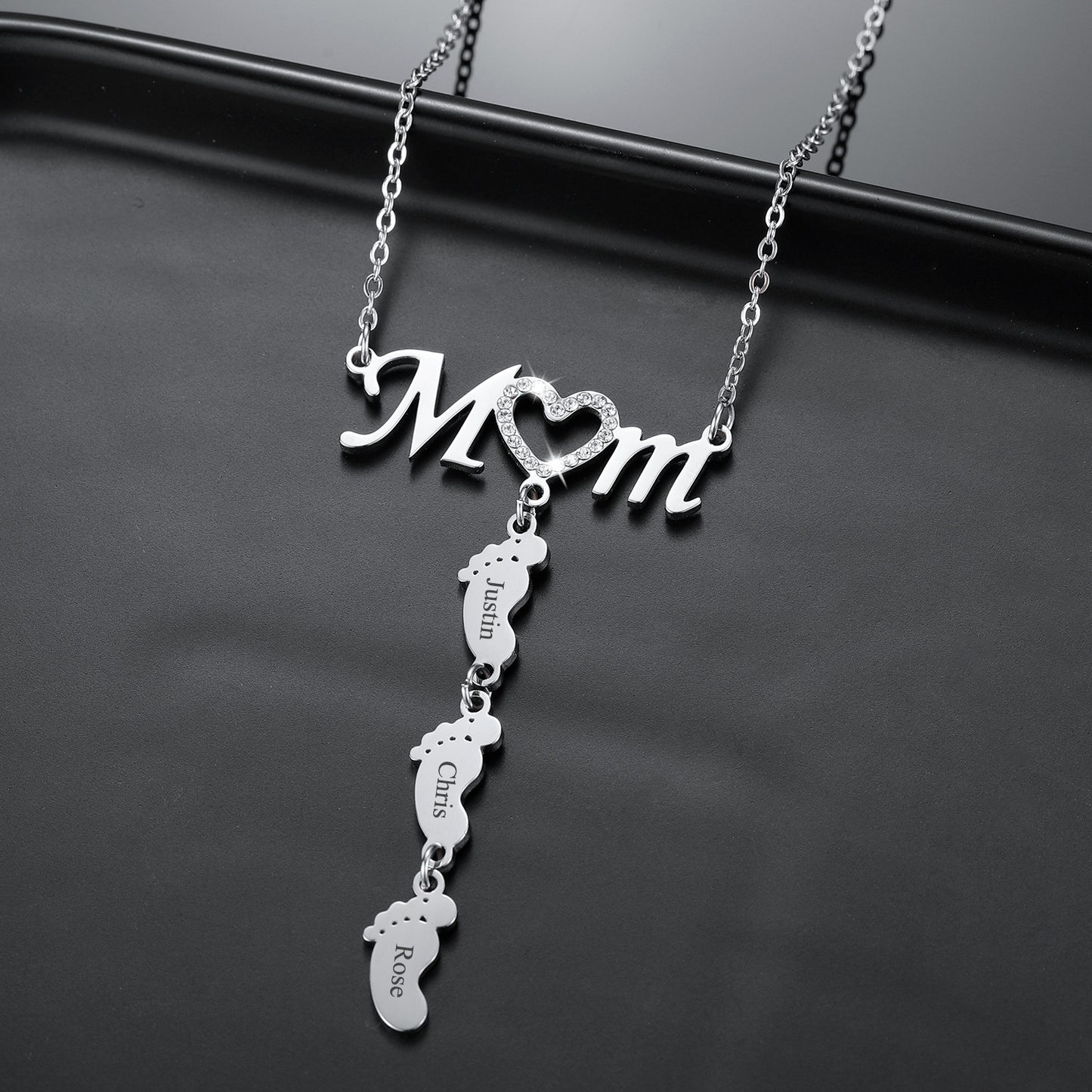 Personalised Mom Diamante Necklace 1-4 Names Engraved - Mother Mum Custom Ladies Diamond Family Jewellery Gift Arabic/ English -  AINA