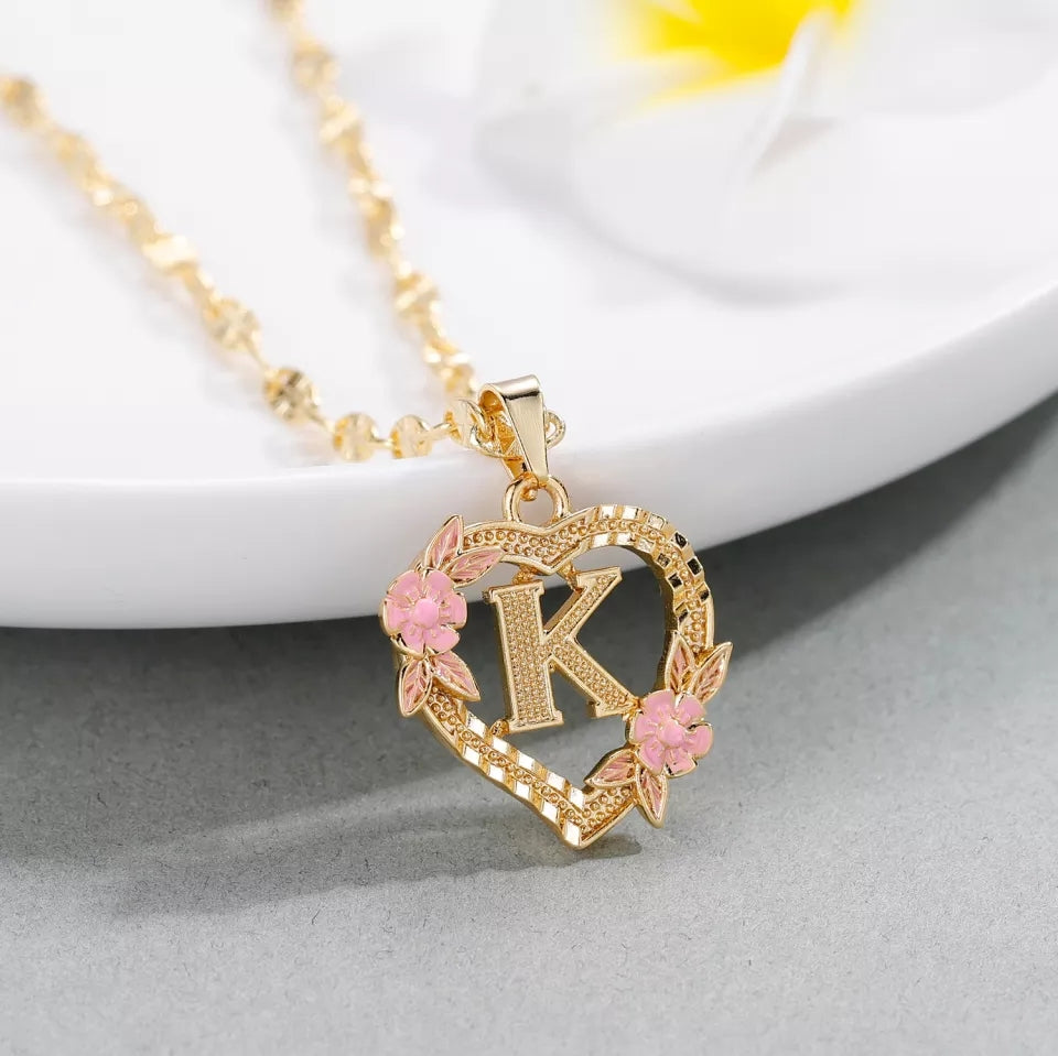 Personalised Letter Initial Necklace -  Awal - English Alphabet Enamel Eternal Rose Design Jewellery Gifts - ROSIE