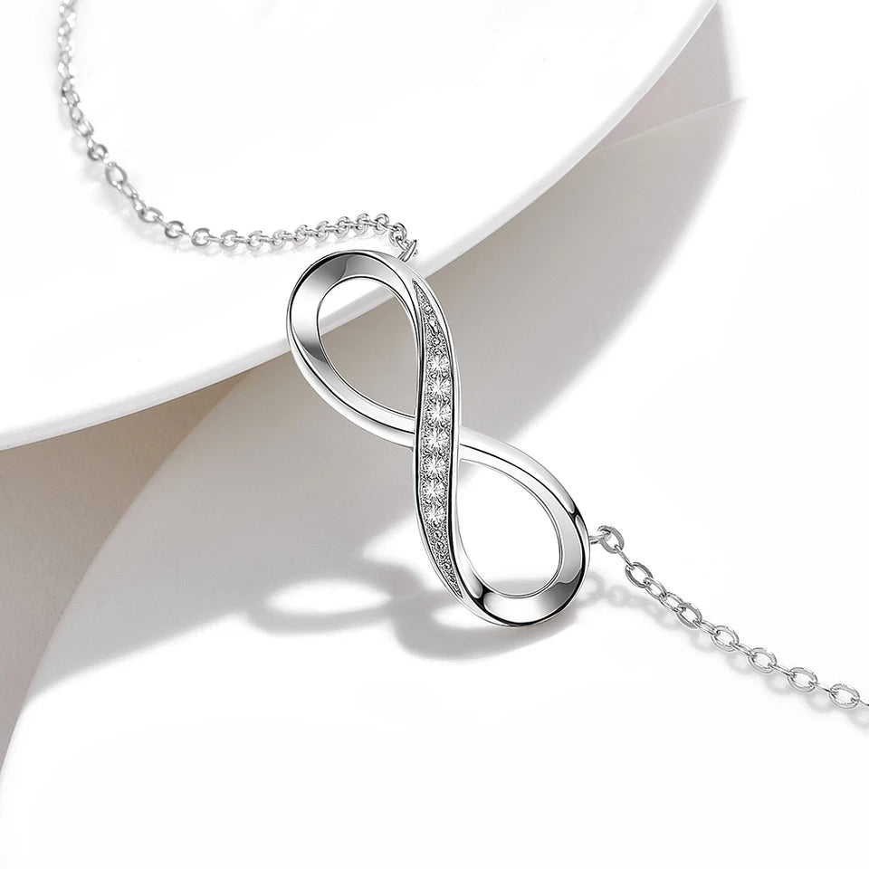 Designer Inspired Sterling Silver Infinity Luxurious Diamante Necklace - INFINITY