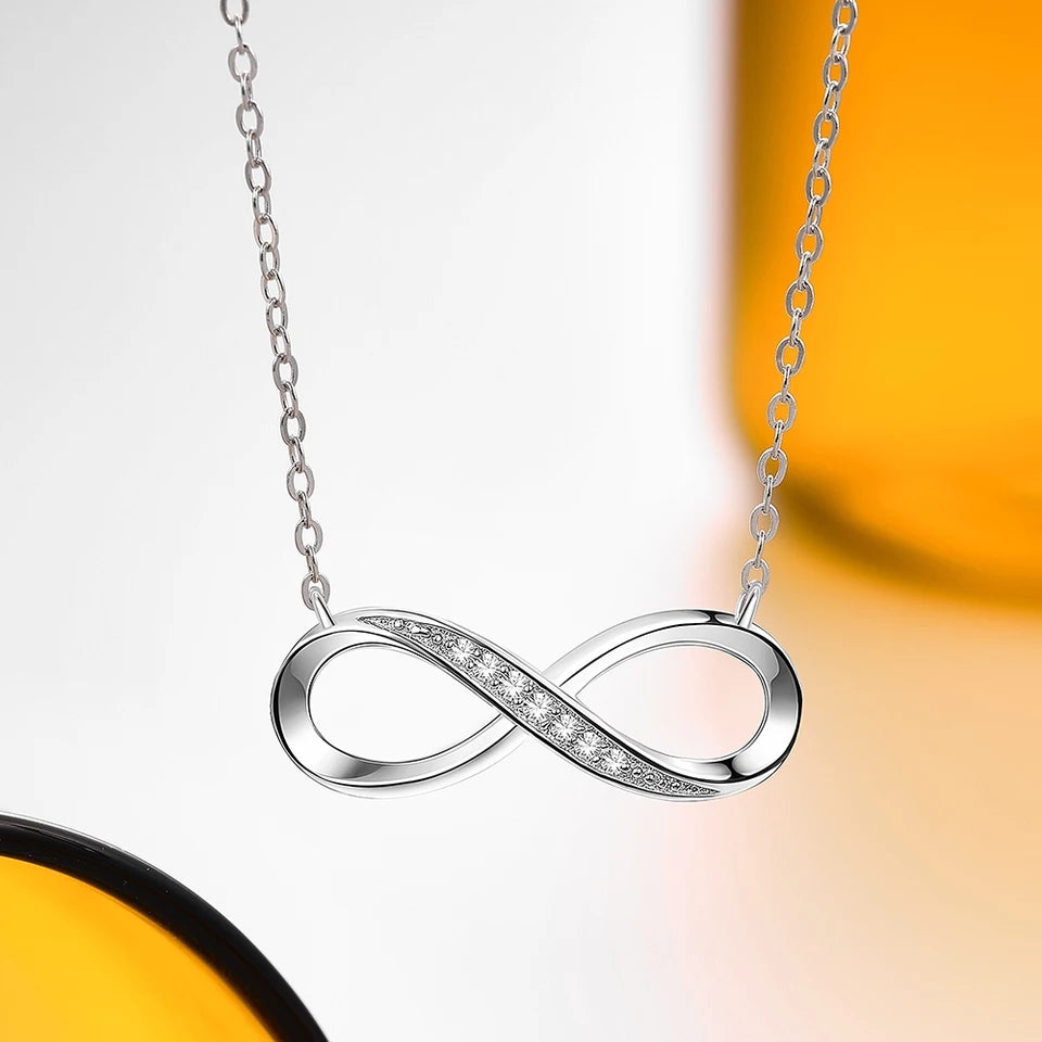 Designer Inspired Sterling Silver Infinity Luxurious Diamante Necklace - INFINITY