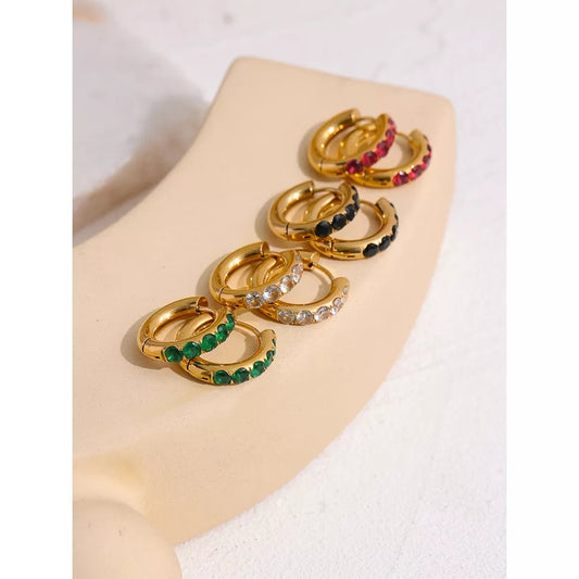 SASSHA - CZ Colourful Diamante Design Hoops Huggie Earrings - Eid Collection