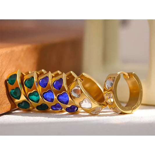JULIET - CZ Heart Diamante Design Hoops Huggie Earrings - Eid Collection