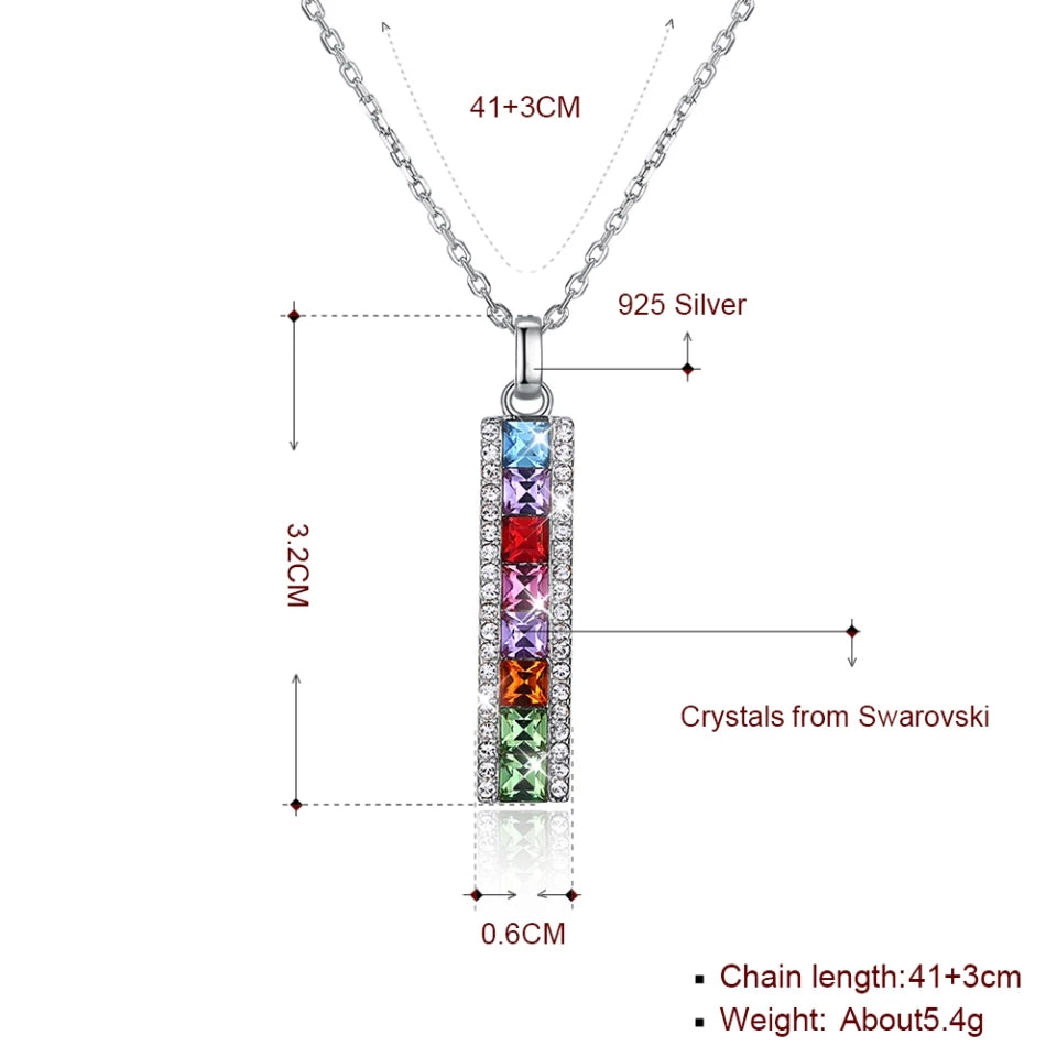 ALICIA - Sterling Silver Rectangle Swarovski Gemstone Pendant Necklace