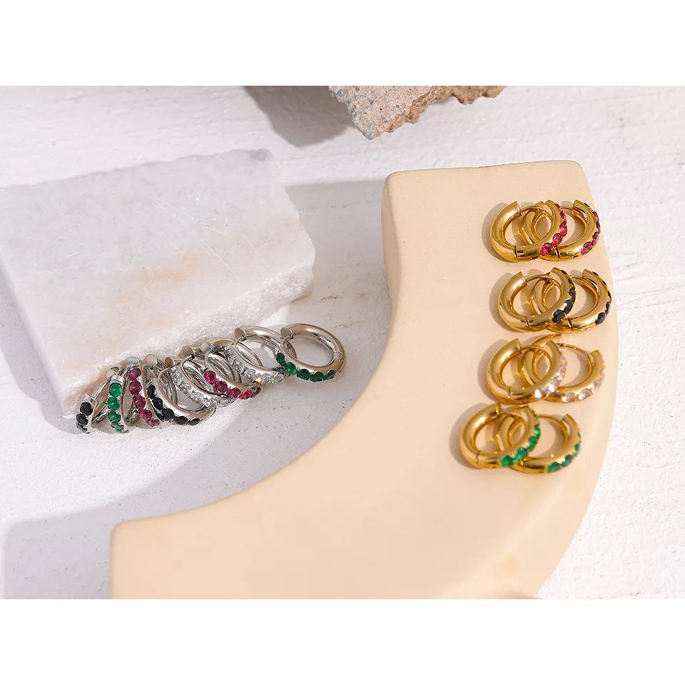 SASSHA - CZ Colourful Diamante Design Hoops Huggie Earrings - Eid Collection - PREORDER