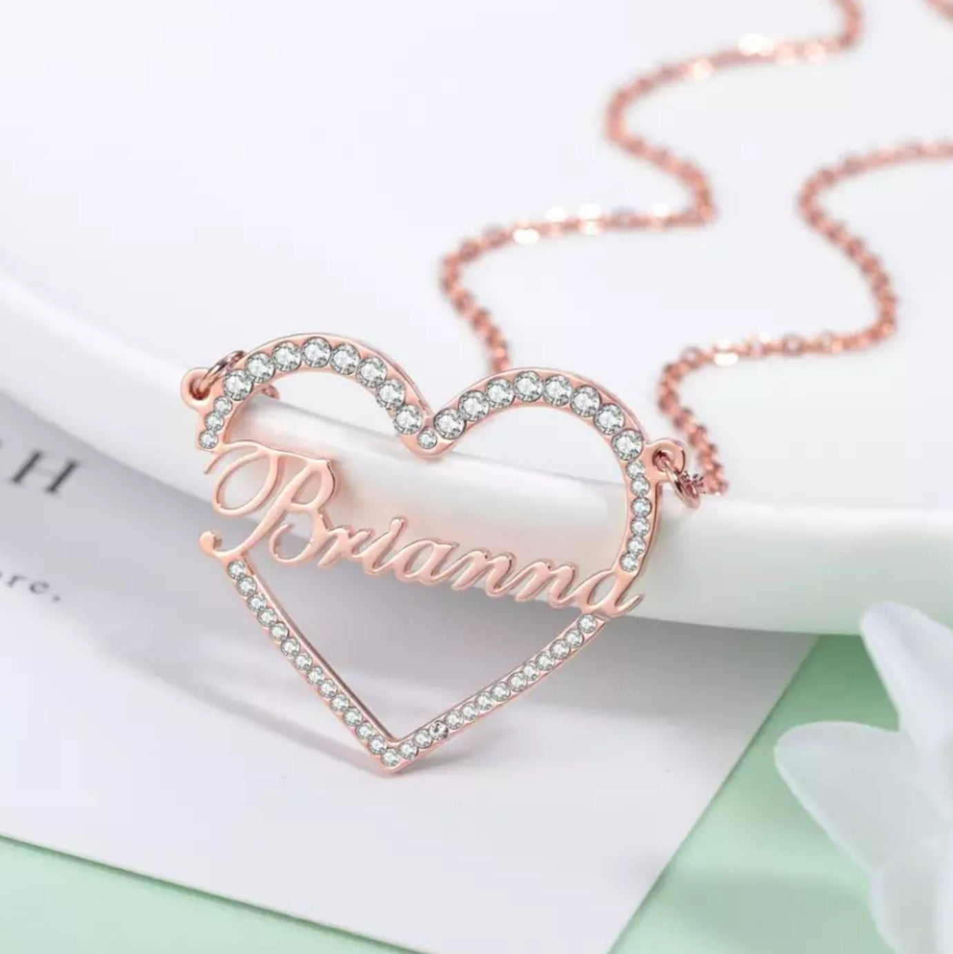 SOPHIA - Faux Diamond Heart Single Name Necklace - Gifts, custom made, Eid