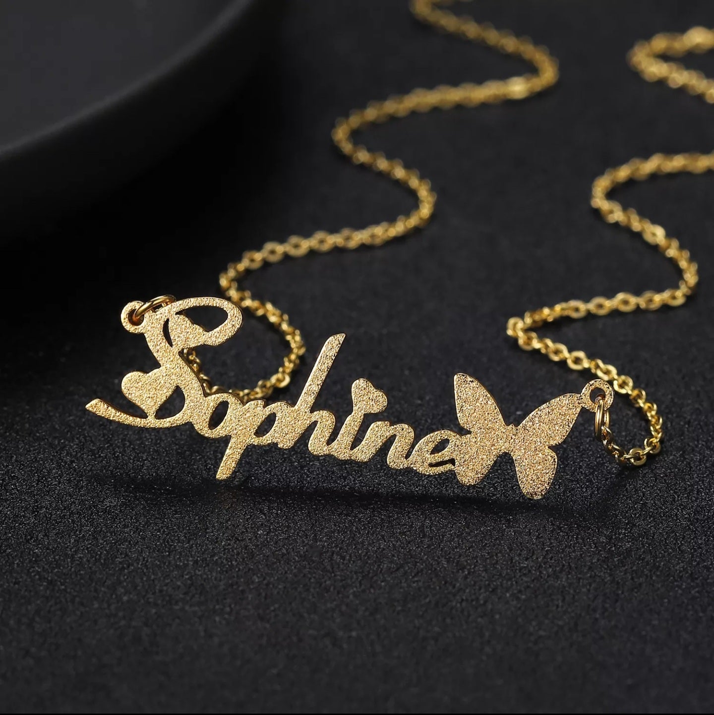 Personalised Custom Made Glittery Single Name Pendant Necklace - Maya Sand Blasted Jewellery Gifts -  Butterfly Be Shimmery - KIARA