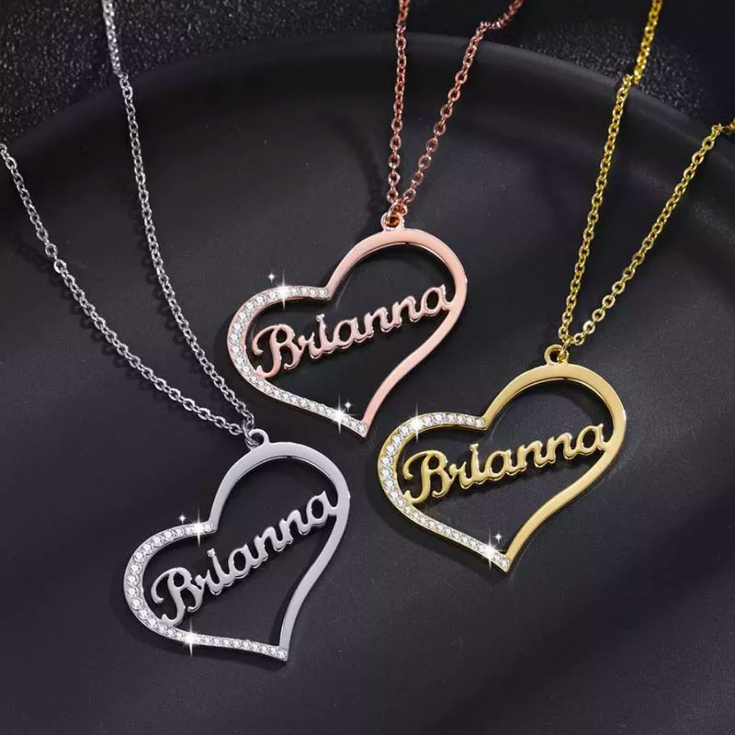 Personalised Girls Single Name Necklace - Diamante Diamond Sparkling Jewellery - Half Crystal heart Gift Birthday Eid  - RIMI