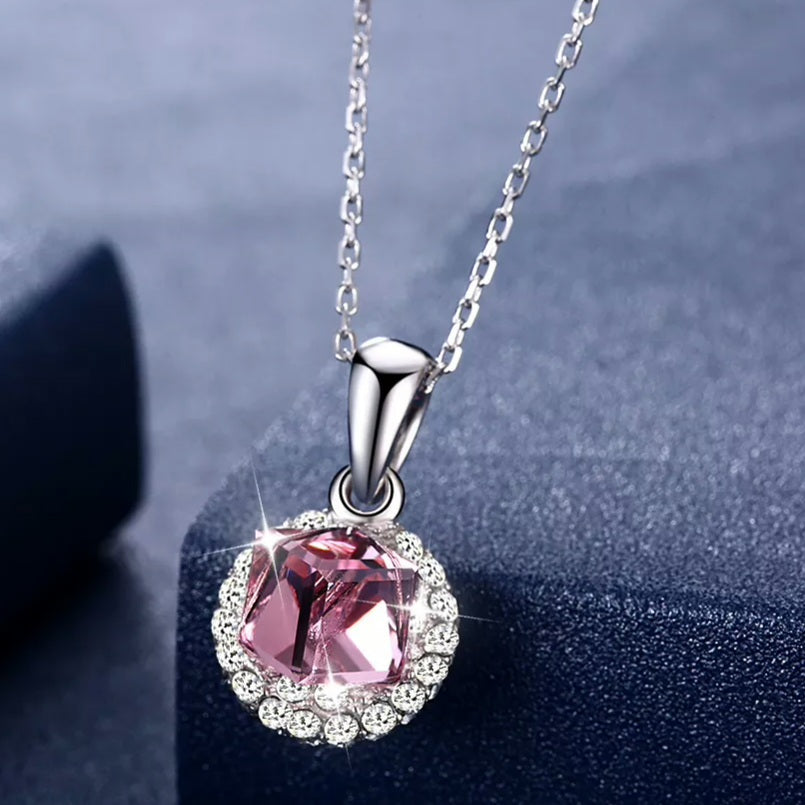 SPHERY - A Sphere Cube Sterling Silver Diamante Pendant Necklace