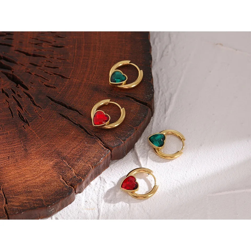 XENA - CZ Delicate Heart Diamond Design Hoops Huggie Earrings - Eid Collection - PREORDER