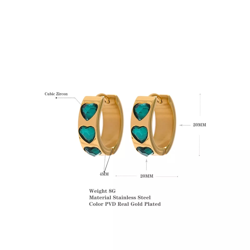 JULIET - CZ Heart Diamante Design Hoops Huggie Earrings - Eid Collection