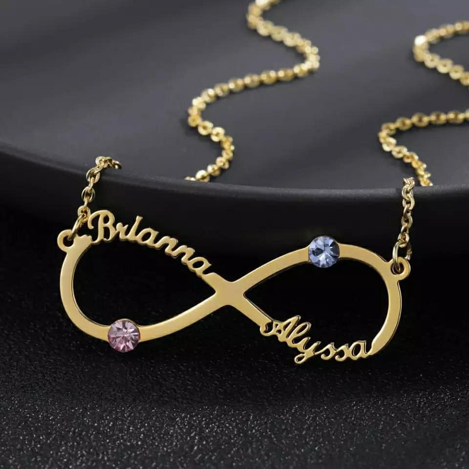 Personalised Custom Double Name Infinity Love Necklace with Birthstones - In Pairs Jewellery Gift - SABRINA