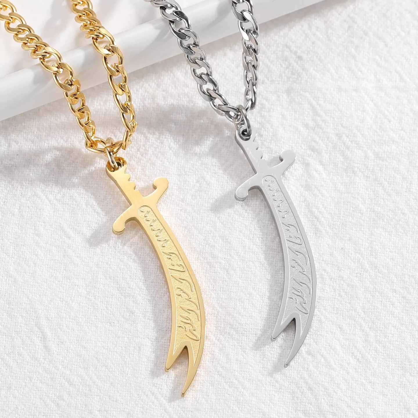 DEEN - Zulfiqar Sword - Arabic Pendant Necklace - Unisex - Silver / Black for Men and 18K gold / Rose Gold for women - Islamic Motivational Inspirational Gift - Made to Order
