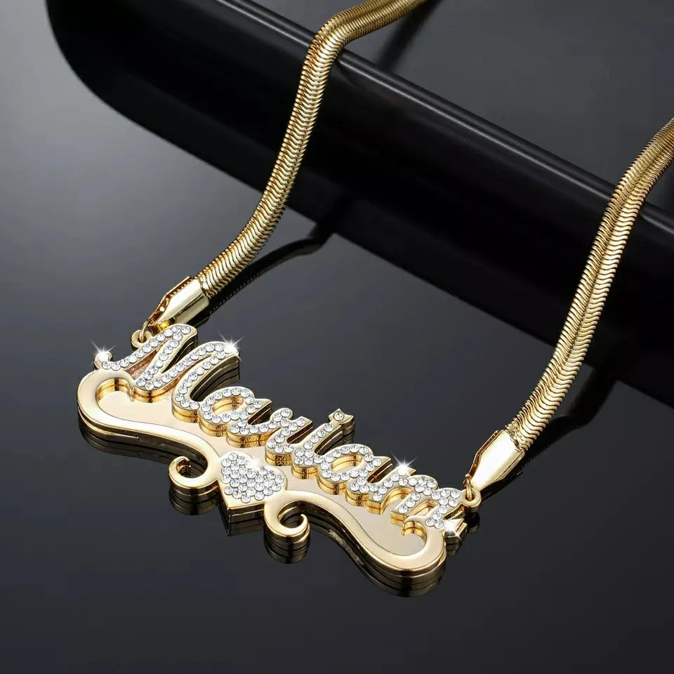 Custom Single English Name Necklace - Layered Plate Diamante Faux Diamond - Jewellery Gifts - ILMA