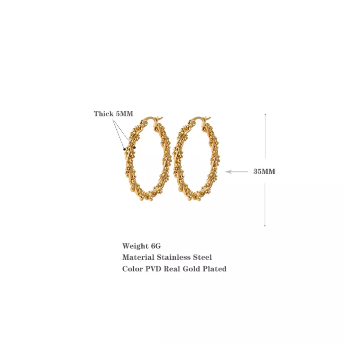 GIA - New Style Twist Beads Hoops Earrings - Golden Collection