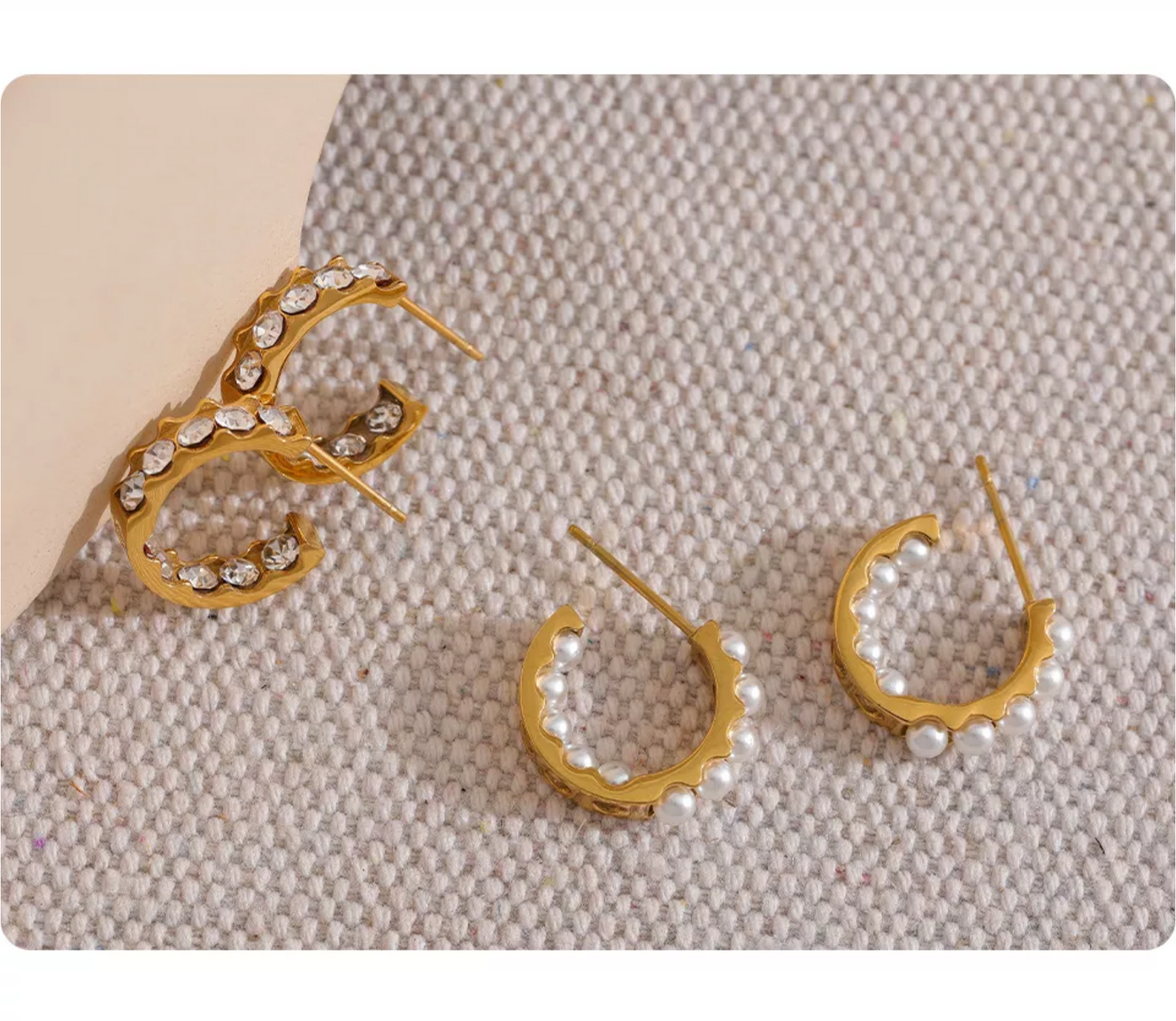 IVORY - New Style Huggie Hoop Stud Earrings (Pearl/Cubic Zirconia)- Eid Collection