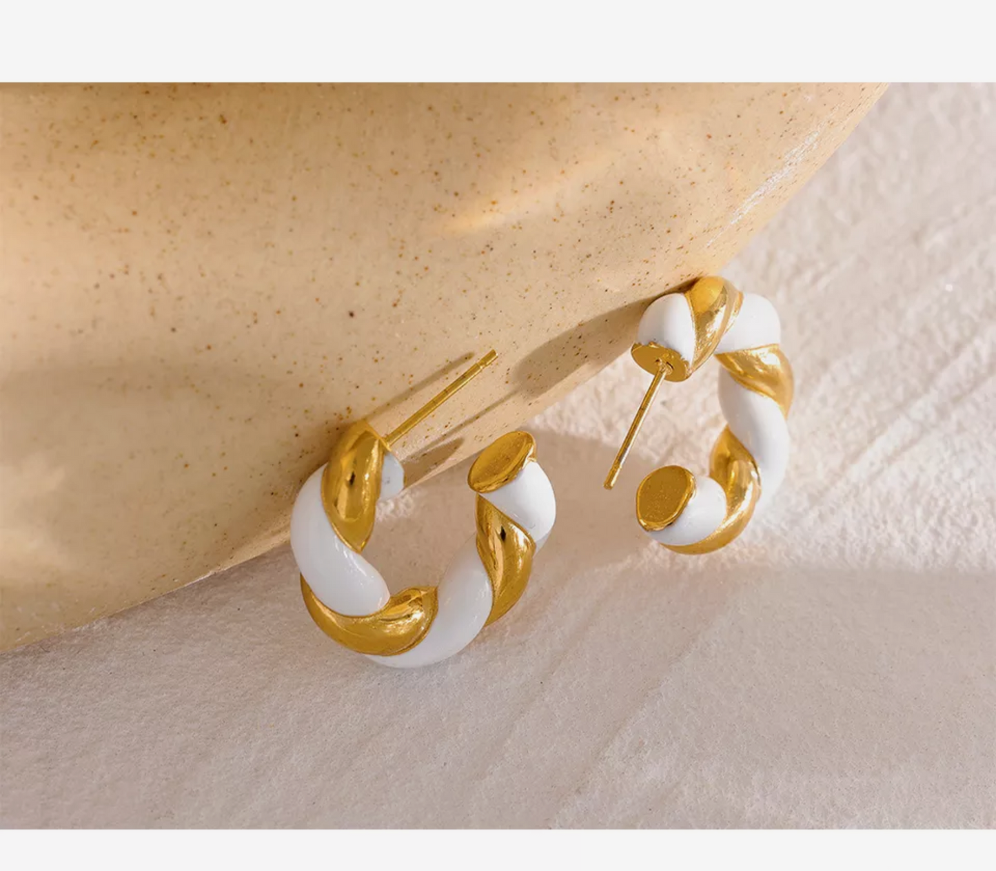 BAHAR - Twister White Enamel Hoops Earrings - Eid Collection