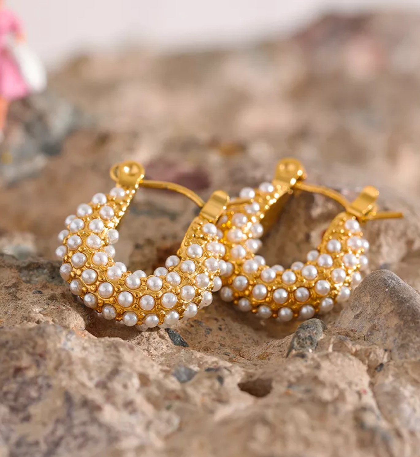 BAHEERA - Cute Pearl Drop Hoops - Eid Collection
