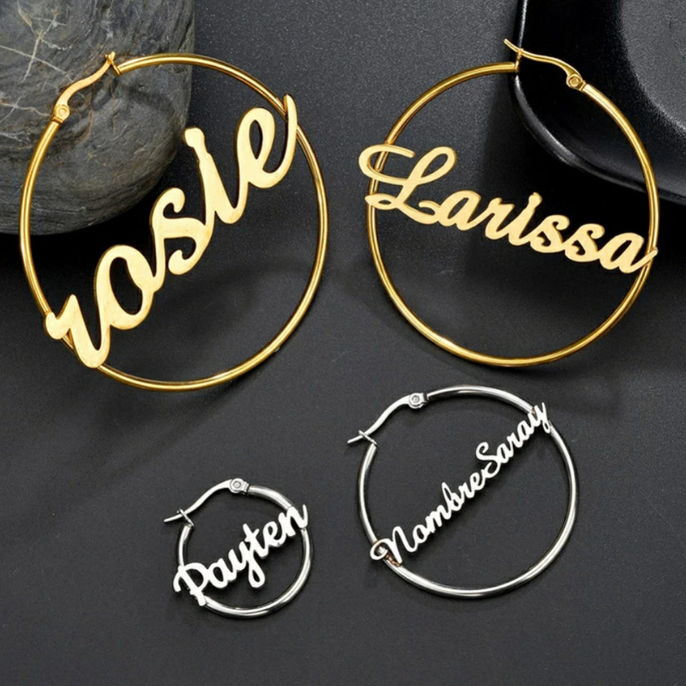 Personalised Bespoke Single Name Hooped Earrings - Anaya - Handmade - HANIYA