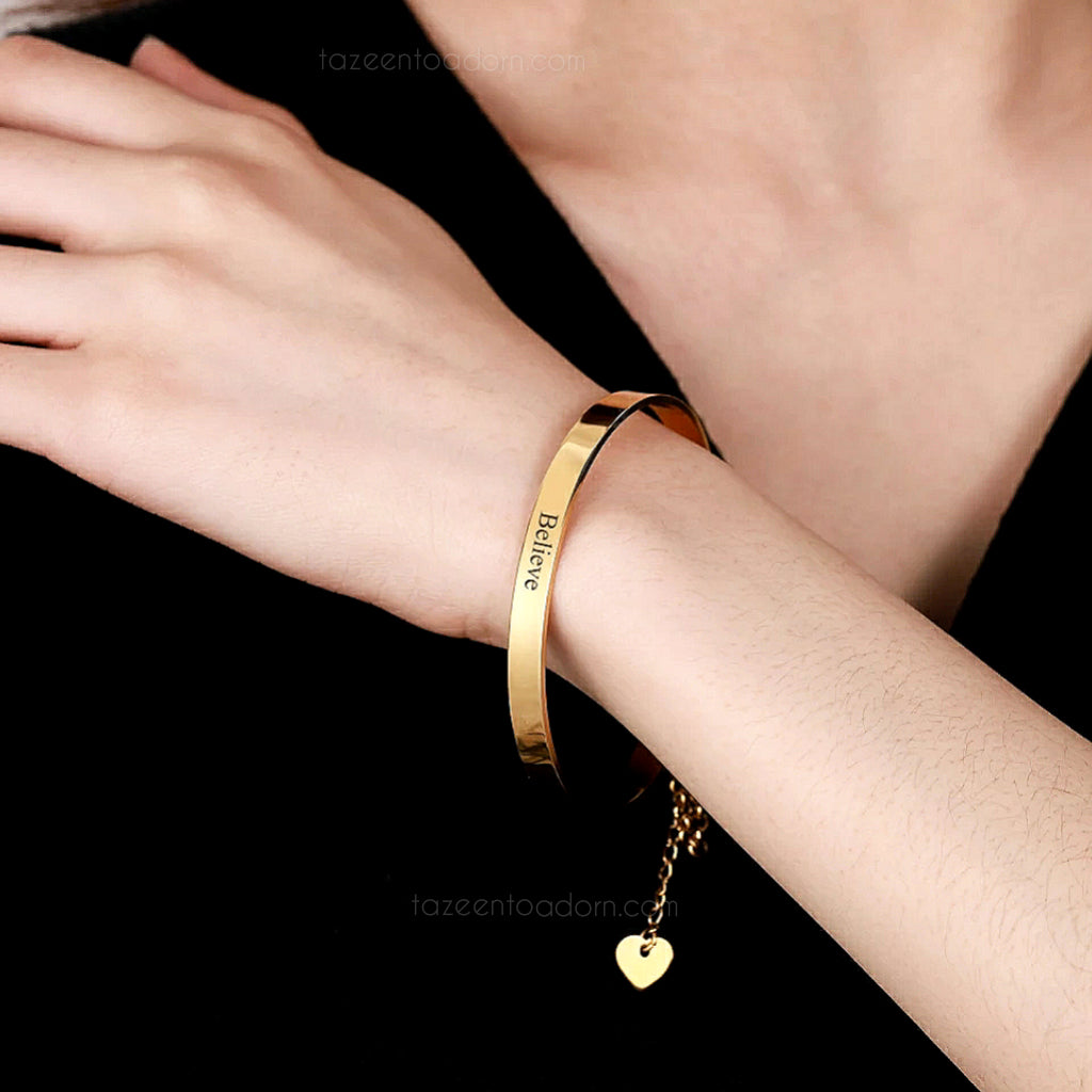 Engraved Band Cuff Bangle Bracelet - Single, Double Name/ Any personalization quote Jewellery - ZAHIRA