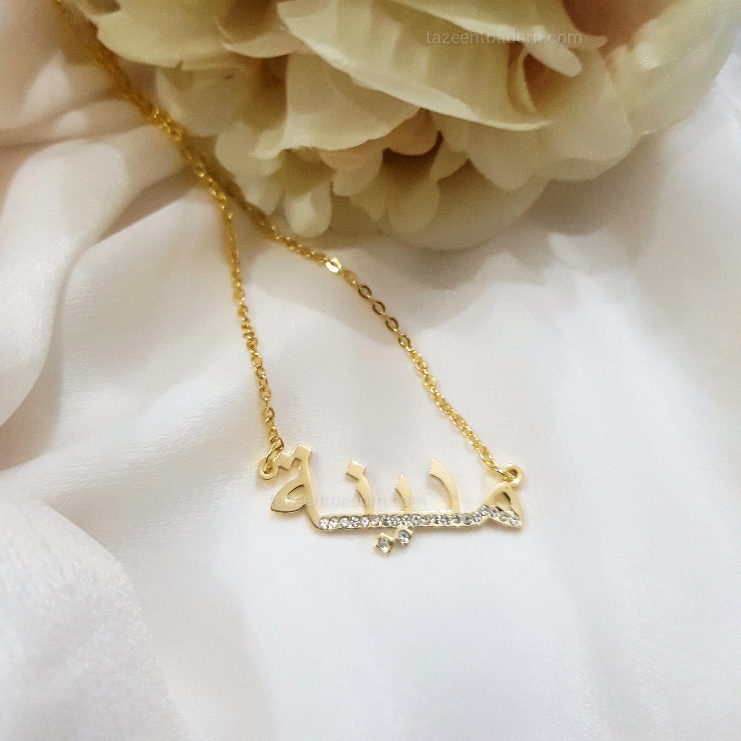 Personalised Custom Single Name Necklace - Half Design Sparkling Diamante Arabic English Jewellery Gifts - MIYA