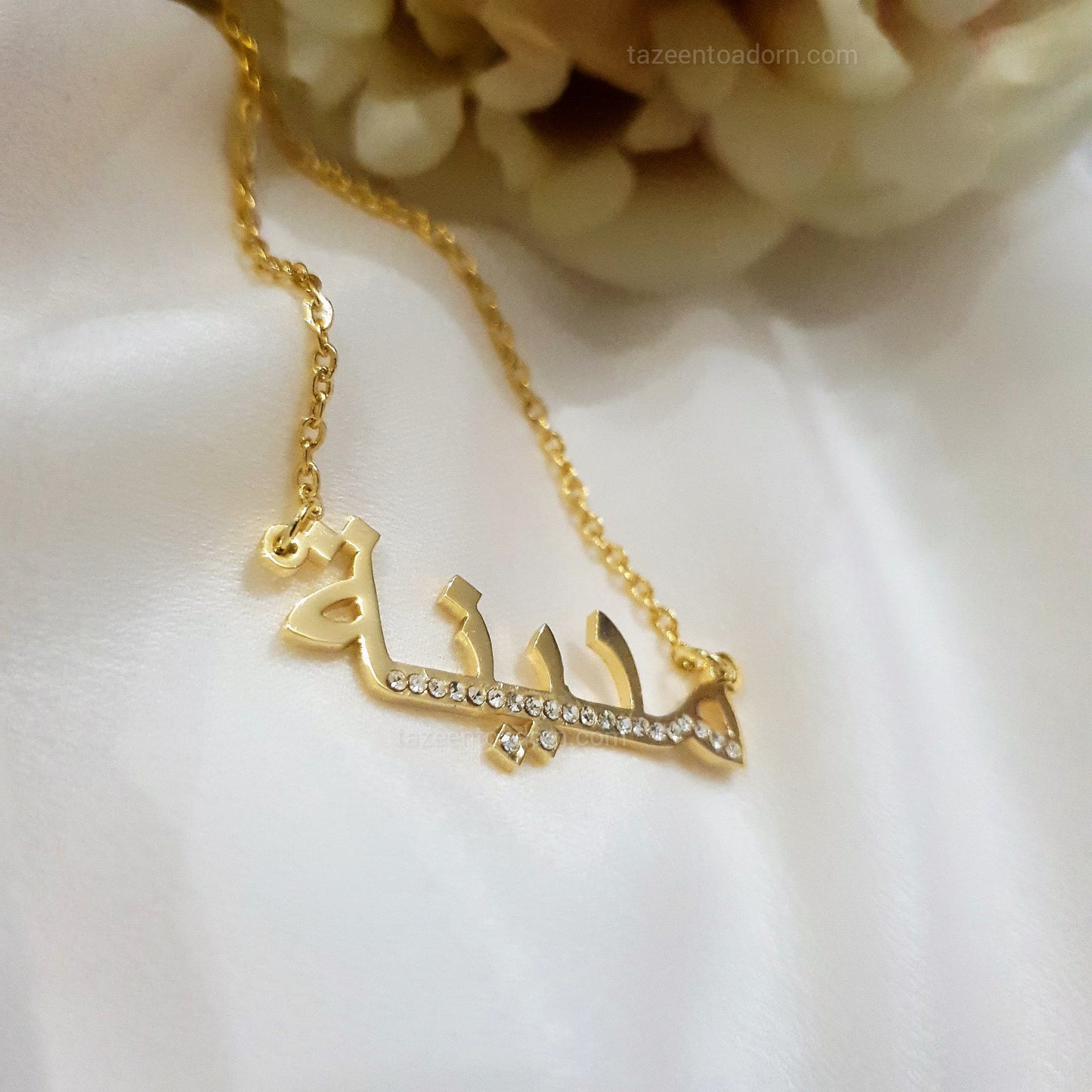 Handmade Girls Single Name Necklace - Half Sparkling Diamante - Baby & Kids Arabic English Jewellery Gifts - MIYA