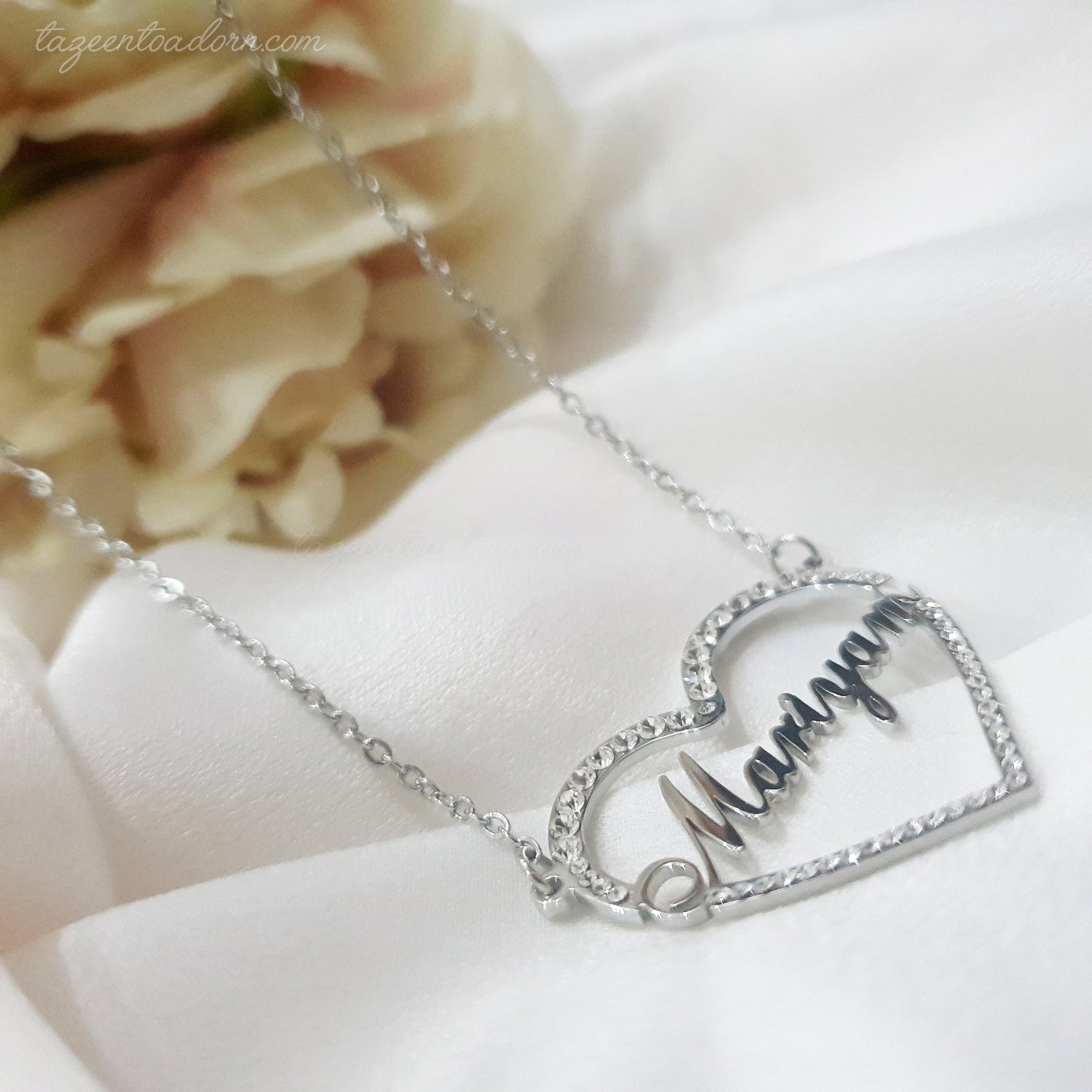 SOPHIA - Faux Diamond Heart Single Name Necklace - Gifts, custom made, Eid
