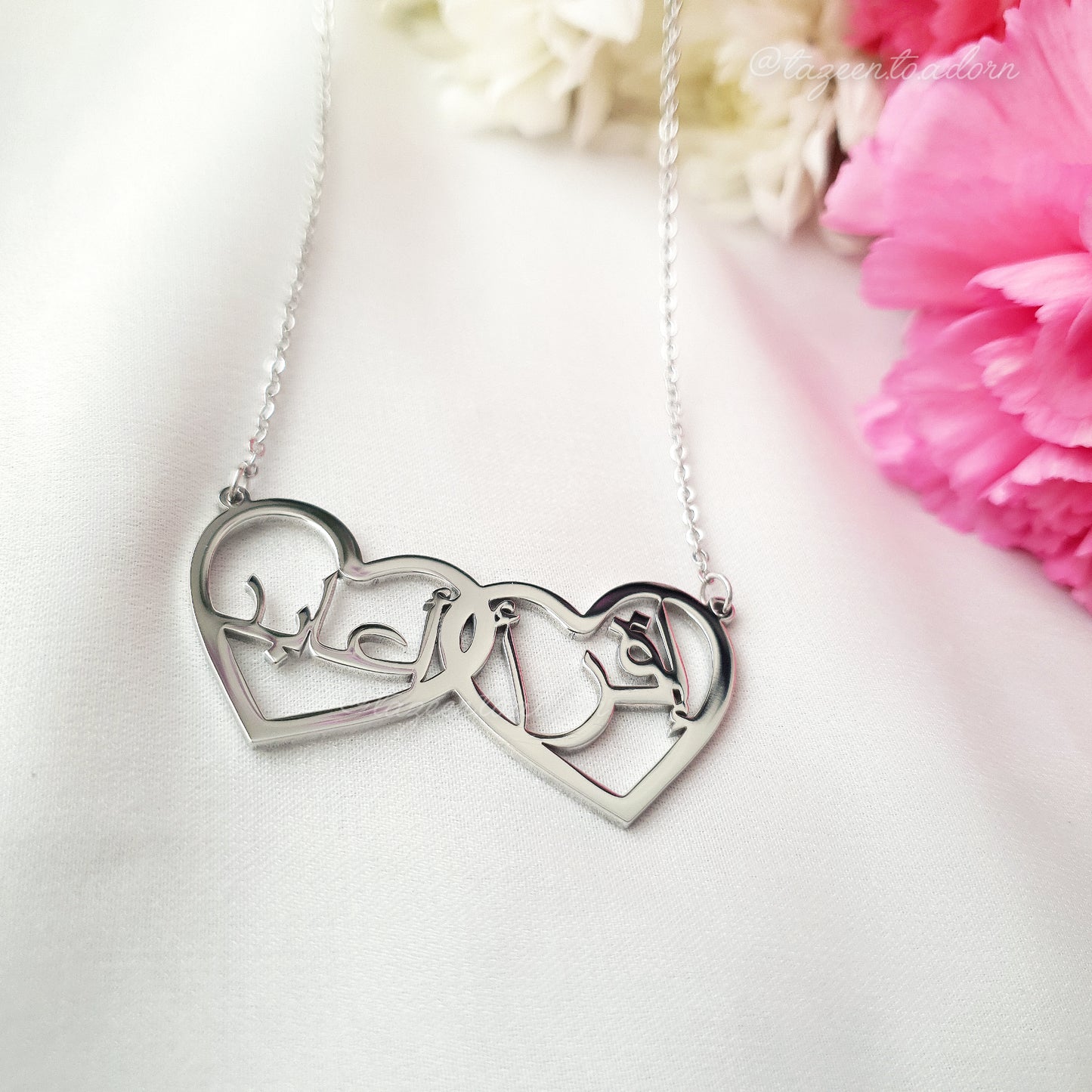 Personalised Custom Two Double Name Hearts Necklace - Couple His & Hers, BFF, Sibling Jewellery Gift - FARA