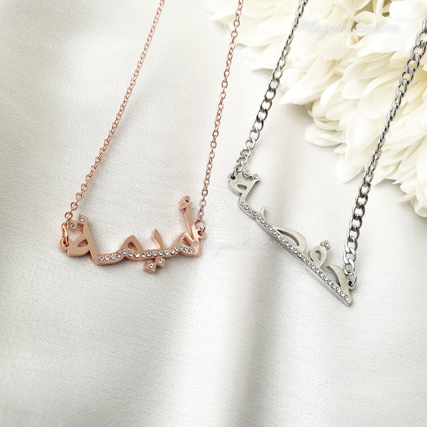 Personalised Custom Single Name Necklace - Half Design Sparkling Diamante Arabic English Jewellery Gifts - MIYA