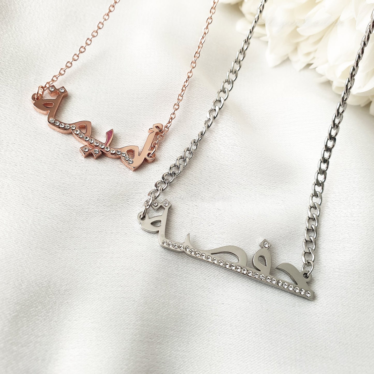 Handmade Girls Single Name Necklace - Half Sparkling Diamante - Baby & Kids Arabic English Jewellery Gifts - MIYA