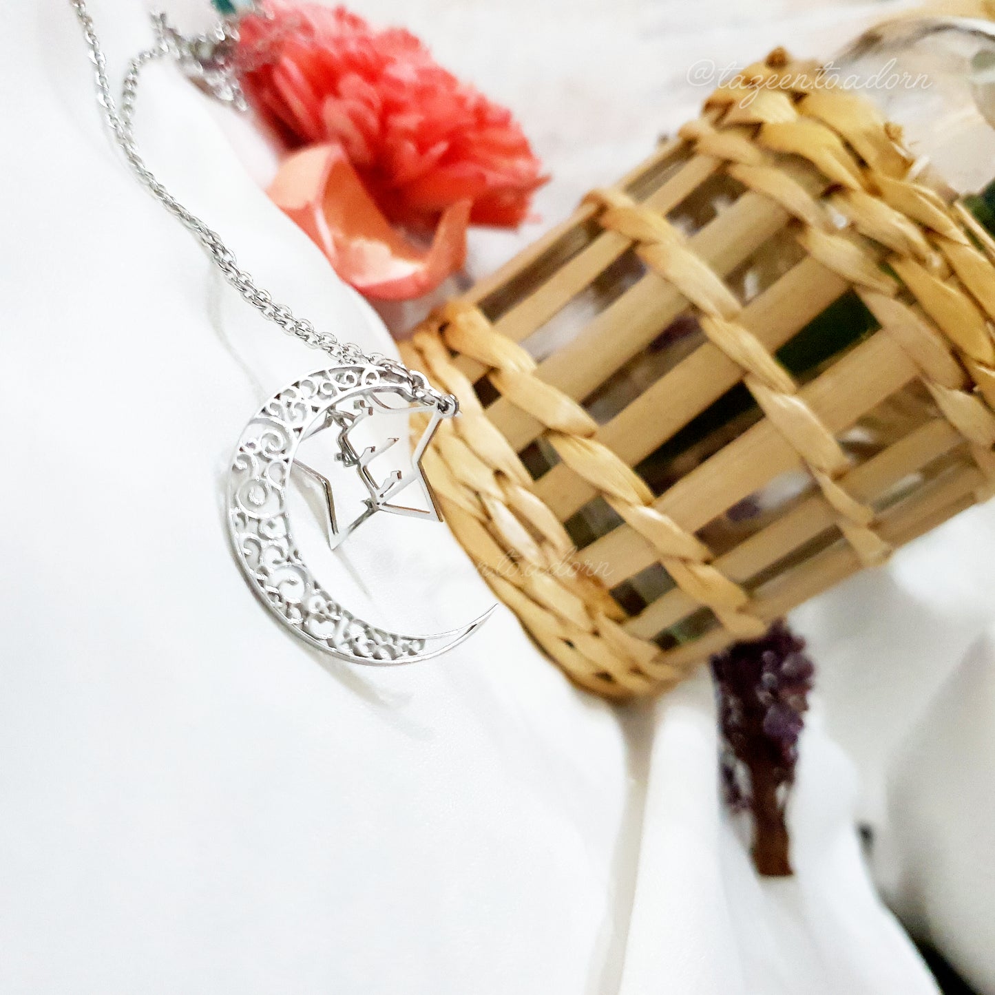 Personalised Custom Single Name Necklace - Tayabba Moon & Star Ramadhan / Ramadan Special  Arabic English Jewellery Eid Gift Geometric - AYLA
