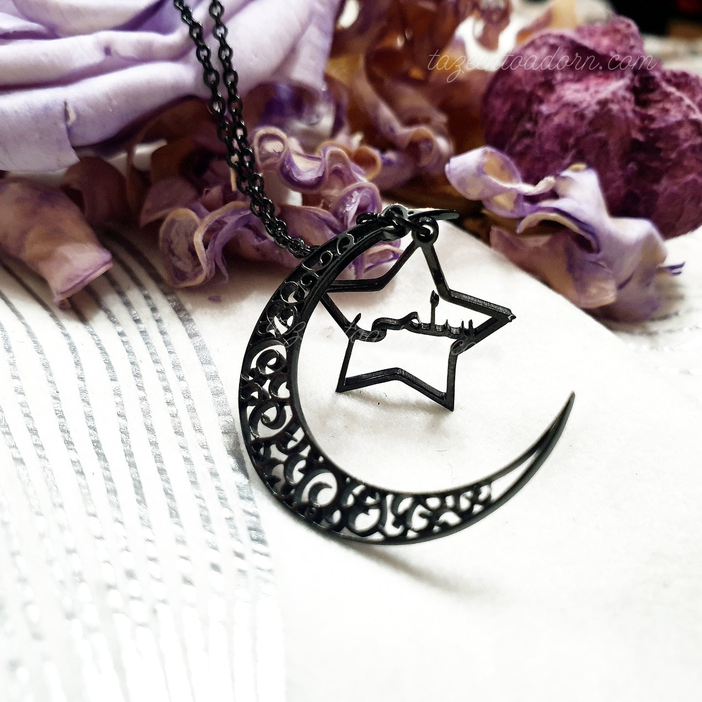 Personalised Custom Single Name Necklace - Tayabba Moon & Star Ramadhan / Ramadan Special  Arabic English Jewellery Eid Gift Geometric - AYLA